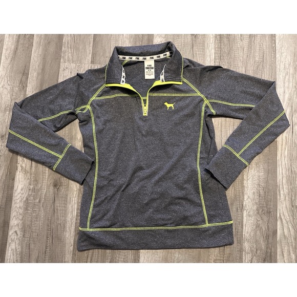 Victoria's Secret Ultimate Womens Medium Gray 1/4 Zip Sweatshirt Back Zip Pocket - Picture 2 of 16